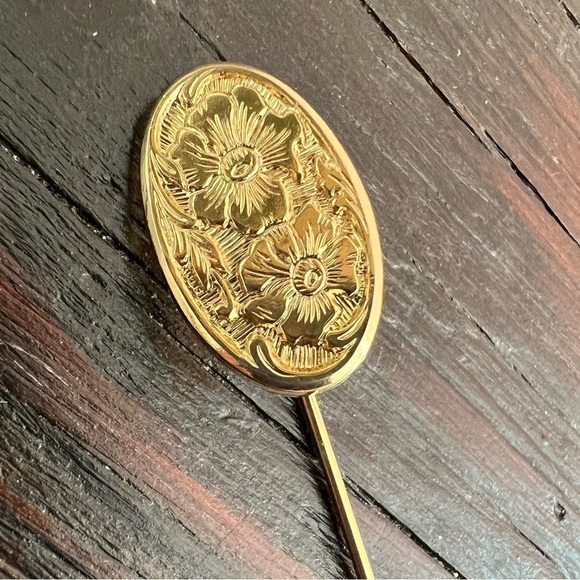 Vintage Floral Gold Tone Hat Pin 2.5" - Picture 3 of 7